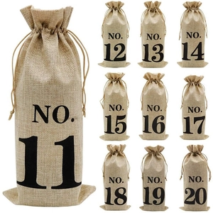 Numbered burlap wine gift bags set with double drawstrings for packaging from NO. 11 to 20