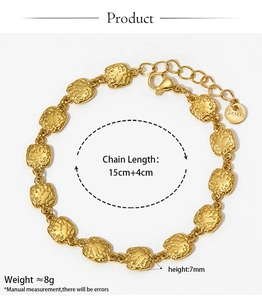 Detail of 316L stainless steel textured cube bracelet with adjustable chain length and weight