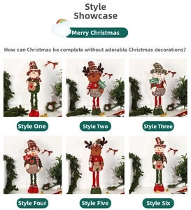 Detailed grid view of six assorted plush Christmas dolls including Santa, snowman, and reindeer