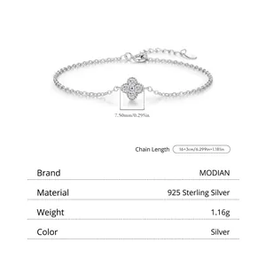 Bracelet trèfle à quatre feuilles en argent 925 avec zircons et bordure perlée chic