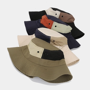 Japanese style color-block sun hat for outdoor hiking with wide brim and metal eyelets