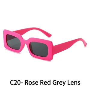 Retro square jelly rose red sunglasses with dark grey lenses for fashion hip-hop style