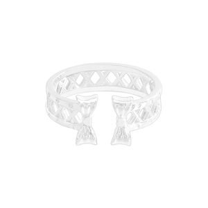 Elegant S925 sterling silver hollow bowknot open ring with refined geometric diamond patterns