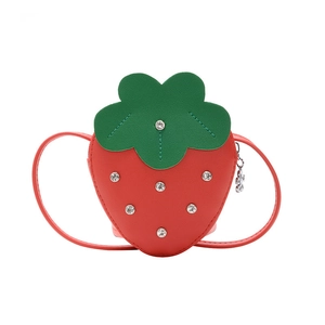 Red strawberry shaped mini crossbody bag for kids with sparkling silver rhinestones