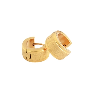 Polished and frosted gold stainless steel huggie earrings with textured matte finish