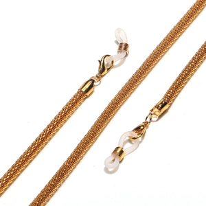 Close-up of 4.0mm gold woven mesh glasses chain with adjustable silicone anti-slip loops