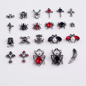 Gothic Halloween Nail Art Charms Alloy Retro Silver Spider Skull Cross Rhinestone Manicure Decoration Punk Style DIY Accessory