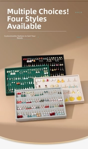 Macro view of velvet earring organizer trays in four colors for jewelry display and storage