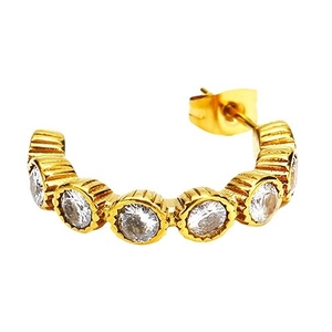 18k gold plated stainless steel C-shaped earrings with pavé zircons and butterfly clasp