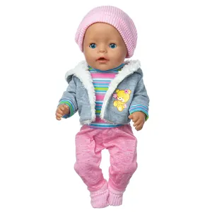 Doll Clothes Outfit Floral Striped Hoodie Romper Leggings Hat Socks For Reborn Baby Dolls Toy Accessories