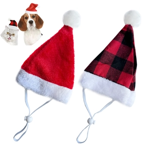 Chapeau Et Cape De Noël Pour Animaux Capuche Père Noël Réglable Peluche À Carreaux Costume Chats Petits Chiens Décoration Fête