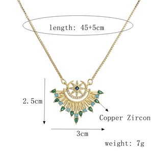 Detailed dimensions of gold moon and star pendant necklace with cubic zirconias