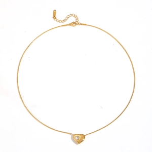 18k gold plated stainless steel heart necklace with sparkling zircon stone on white background