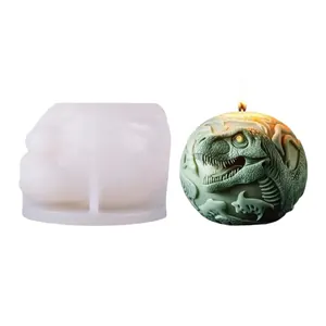 Molde de silicona esférico con relieve de dinosaurio y vela T-Rex para manualidades DIY