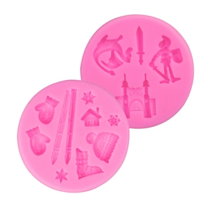 Stampi in silicone rosa con castello, cavaliere e fiocchi di neve per decorazione torte