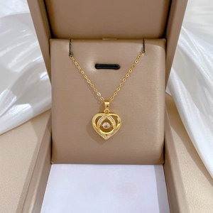 Heart Necklace With Dancing Zirconia Stainless Steel Chain And Copper Pendant For Women Luxury Elegant Jewelry Gift