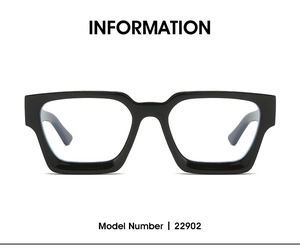 Front view of stylish black thick square frame glasses model 22902 with clear lenses