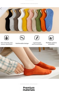 Vue détaillée de dix chaussettes invisibles colorées avec texture à côtes verticales