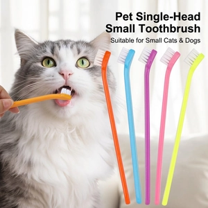 Pet Toothbrush For Cat And Dog Oral Cleaning PP Handle Nylon Soft Bristles Long Curved Mini Brush Head Colorful
