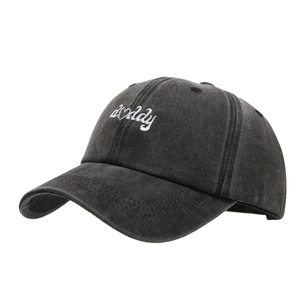 Vintage dark grey washed baseball cap with white daddy heart embroidery on front