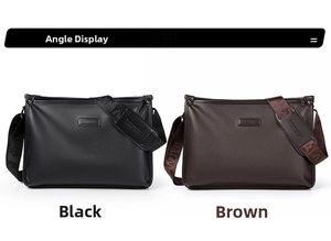 Front view of black and brown business messenger bags with litchi grain leather texture