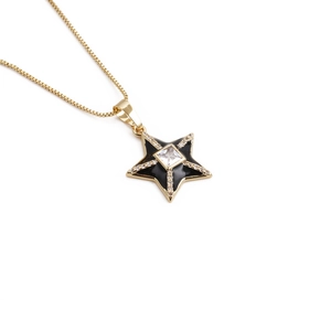 18k gold plated sea star pendant necklace with black enamel and sparkling zircon