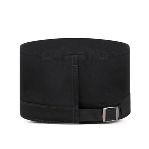 Classic black cotton cadet cap with 3D embroidery and adjustable metal buckle back