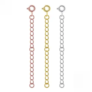 Detailed view of S925 sterling silver extender chains in rose gold, gold, and silver