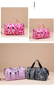 Large capacity animal print travel gym bag with multiple pockets and shoulder strap