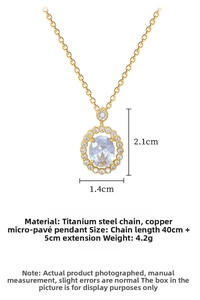 Detailed size specifications for the gold hollow oval zircon pendant necklace