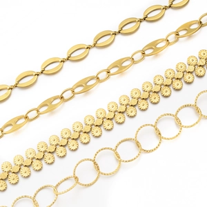 Four styles of golden stainless steel DIY chain links for jewelry necklaces and bracelets