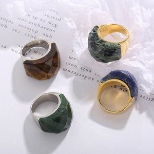 Fashion 18K gold plated ring featuring natural stone geometric multifaceted design