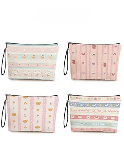 Detailed pattern display of cute bear and puppy prints on versatile cosmetic bags