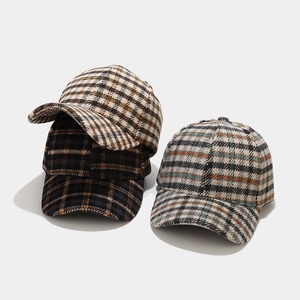 Classic plaid baseball cap collection for men and women featuring warm wool blend fabric