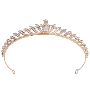 Golden bridal tiara with sparkling zircons and crystals for princess wedding hair style