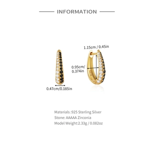 Detailed technical diagram of 925 sterling silver huggie earrings with size measurements