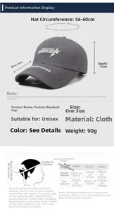 Detailed size chart for baseball cap featuring 56-60cm circumference and measuring guide
