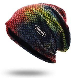 Slouchy Beanie Hat Knit Honeycomb Mesh Breathable Gradient Rainbow Outdoor Casual Warm Headwear For Men Women