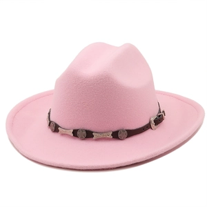 Pink western cowboy felt hat detail with leather strap and silver star studs