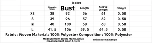 Größentabelle für Damen-Paillettenjacke mit Schulter-, Brust- und Ärmelmaßen in cm