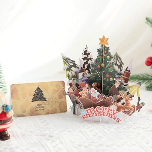 3D pop-up Christmas greeting card set with Santa, reindeer, and festive 3D paper tree