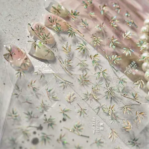 Golden bamboo leaf nail art stickers MS 857 with metallic sheen for DIY manicure decor