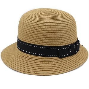 Women Summer Straw Sun Hat With Bow Ribbon Foldable Breathable Beach Cap Elegant For Travel Outdoor Sunscreen