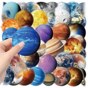 50pcs waterproof cartoon planet stickers featuring Earth Mars and Saturn for notebooks