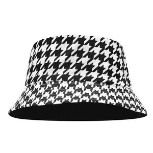 Cappello da pescatore classico pied de poule bianco e nero con design reversibile per donna