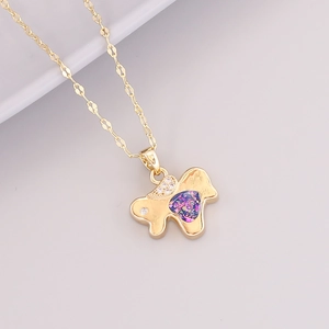 18K gold butterfly necklace with colorful opal inlay on a delicate golden chain