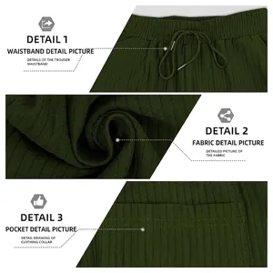 Deep green ribbed knit pants with adjustable drawstring waist and functional side pockets