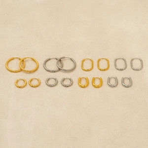 Minimalist geometric stainless steel hoop earrings in gold and silver variety pack