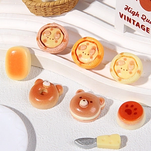 Resin Miniature Food Play Charms Cartoon Animal Bread Egg Tart DIY Hair Clips Brooches Phone Case Kawaii Accessories
