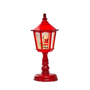 Lanterne de Noël rouge avec figurine de Père Noël et décor de neige